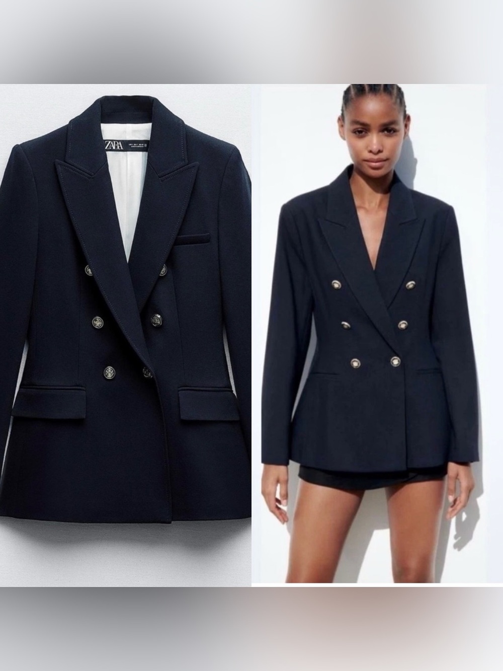 Zara Double-Breasted black Blazer with Gold Buttons jacket Large